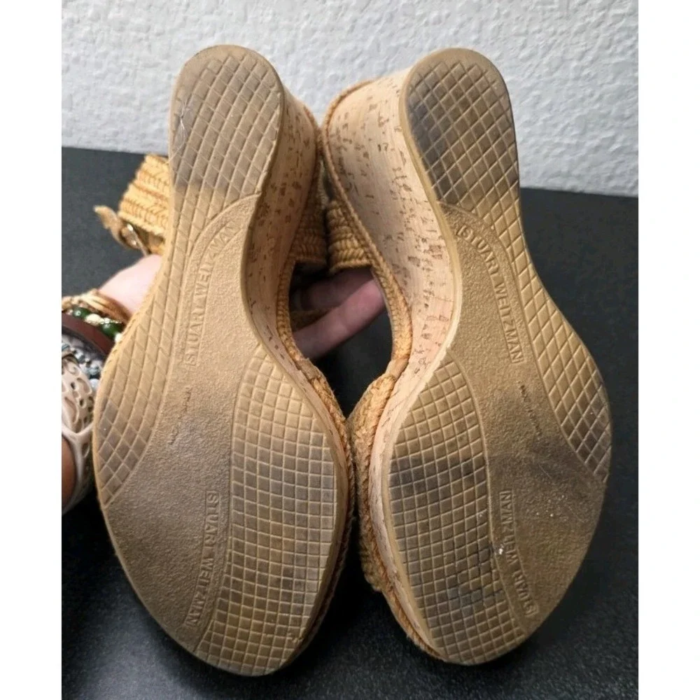 Stuart Weitzman Minx Espadrille Wedge Sandals 36/6 Cork Ankle Strap Heeled Boho